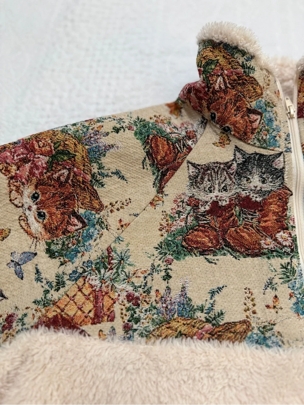 Cat Tapestry Fleece Pullover 1/2 Zip Women’s Size Large L Cider